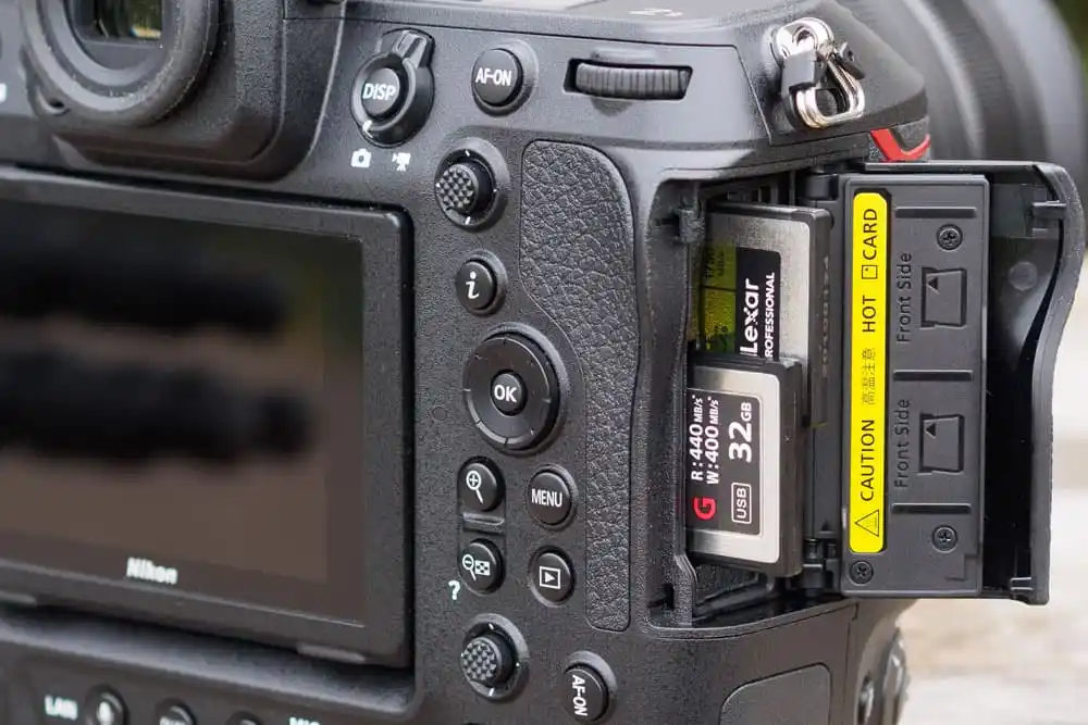 Lexar CFexpress Type C in Nikon Z9, with XQD also, photo: Andy Westlake