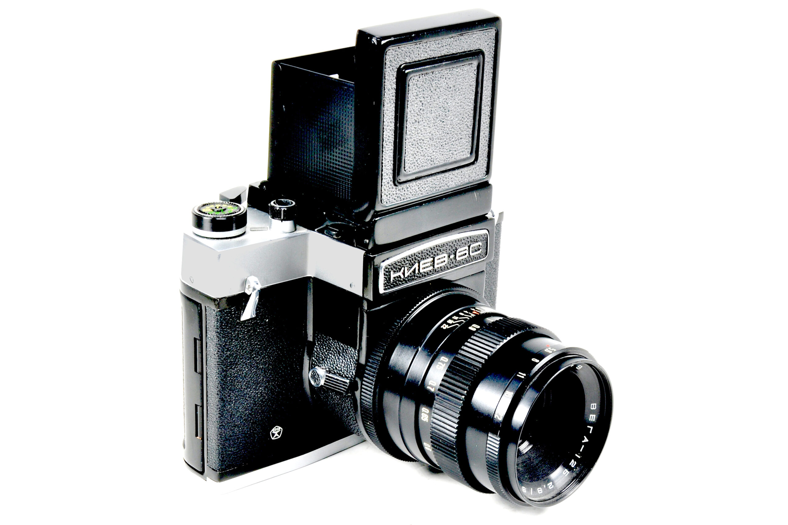 The Kiev with its waist-level viewfinder attached