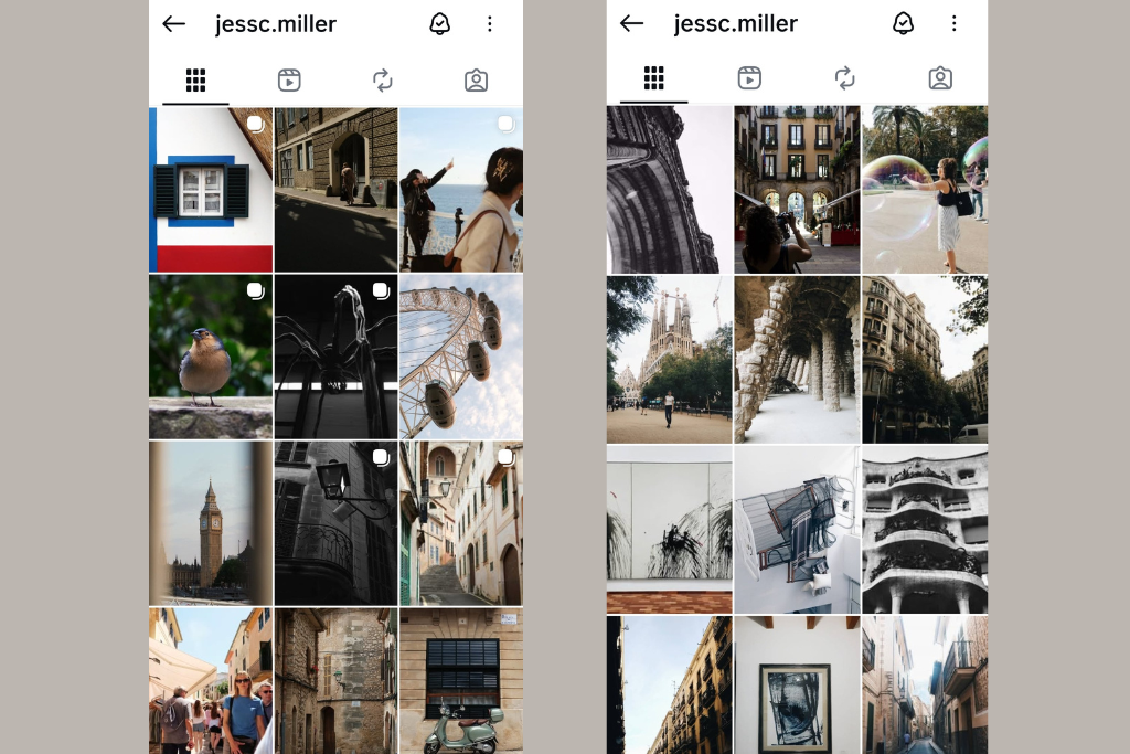 screenshots of instagram grid