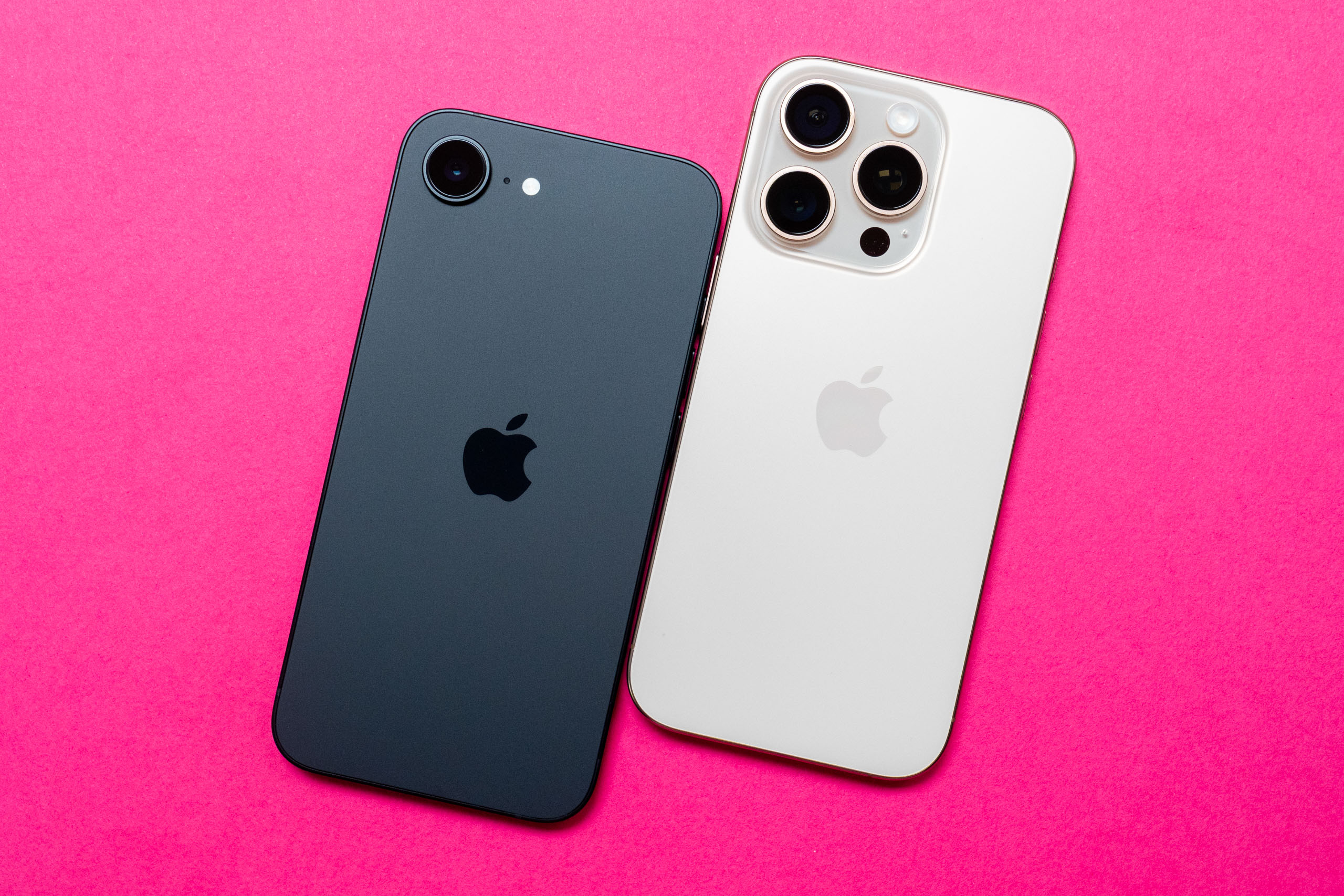 The iPhone 16e next to the iPhone 16 Pro