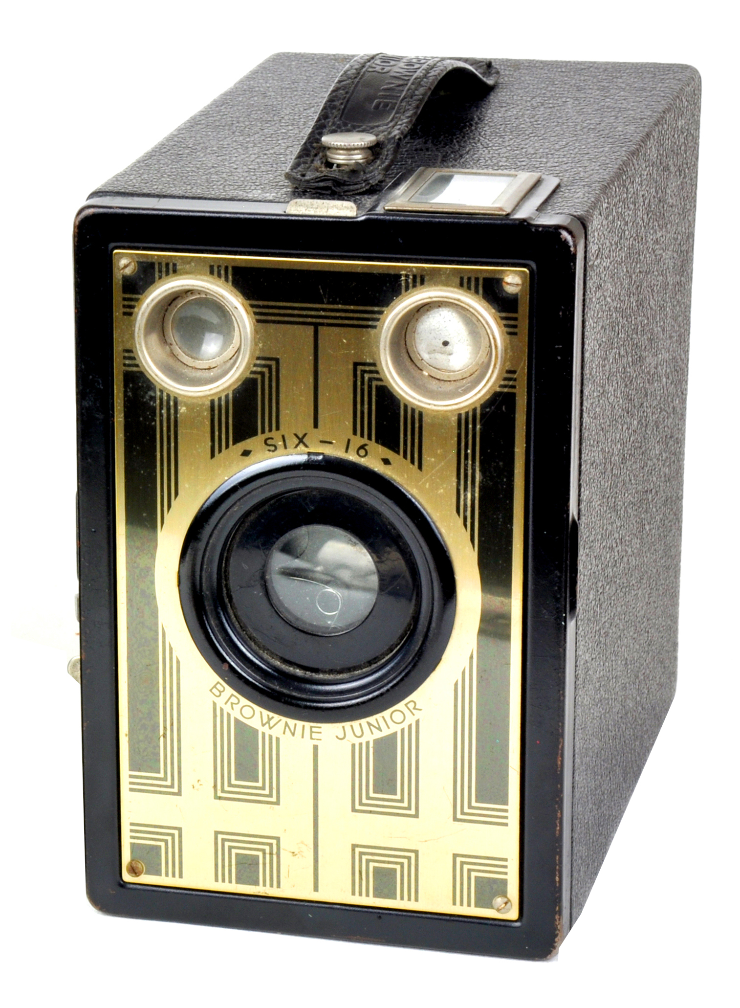 The Six-16 Brownie Junior covered its faceplate with Art Deco design