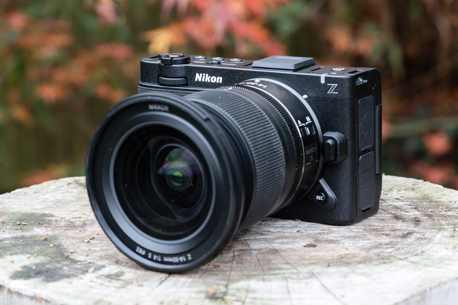 Nikon ZR with lens, three quarters view