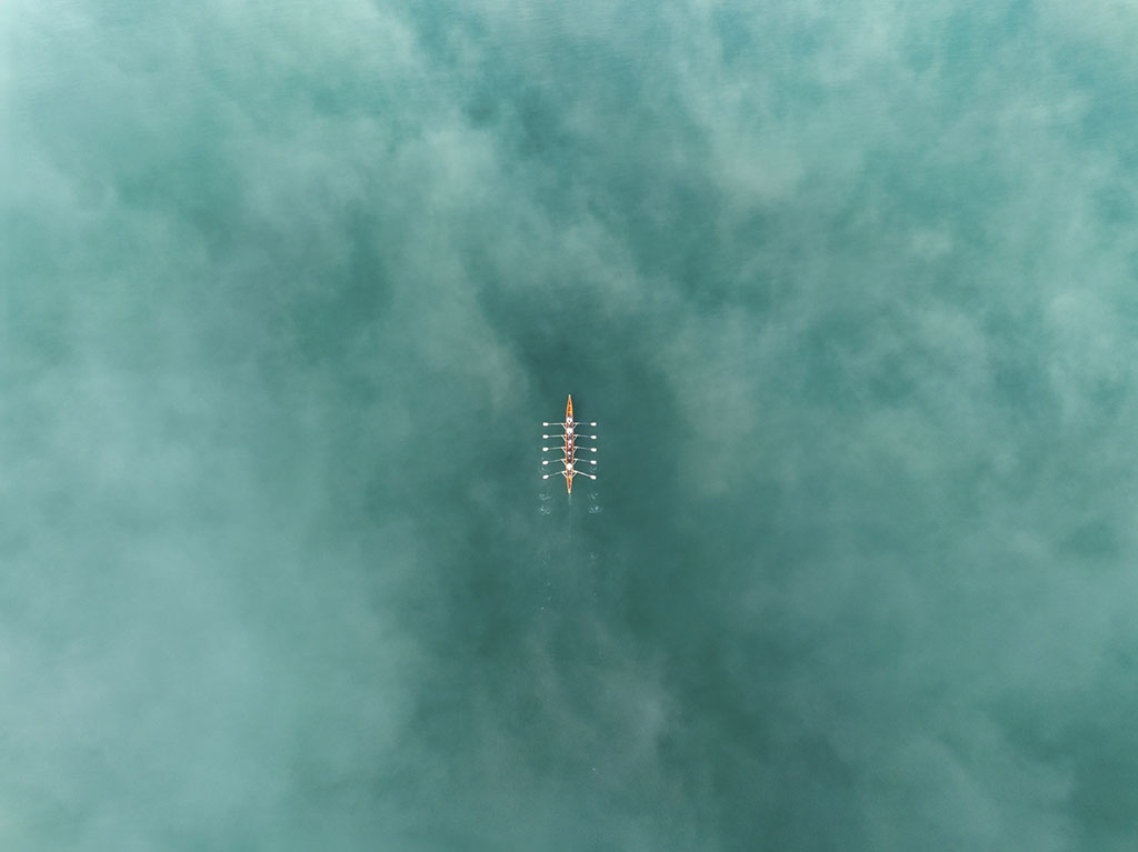 drone shot over kayakers