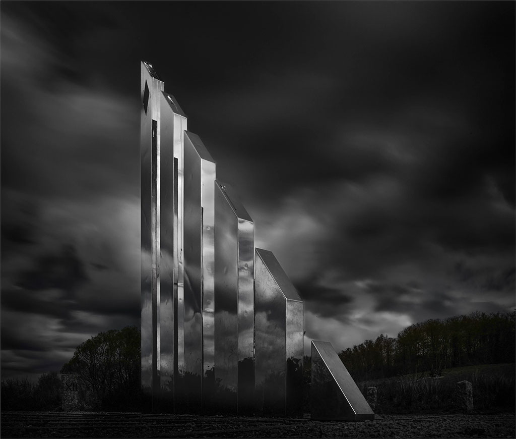 line of metal sculptures