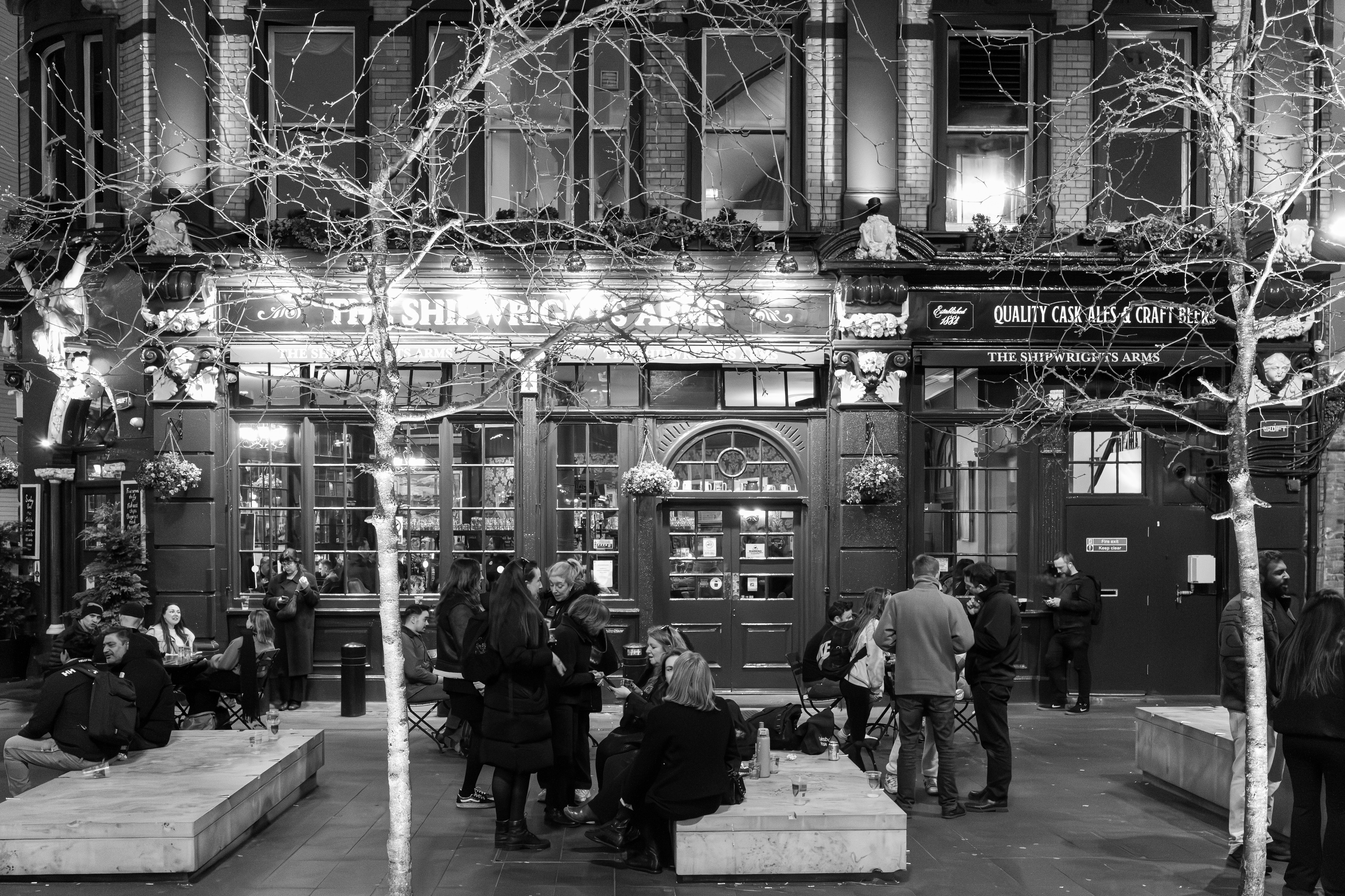 Ricoh GR IV Monochrome sample image: night-time street scene