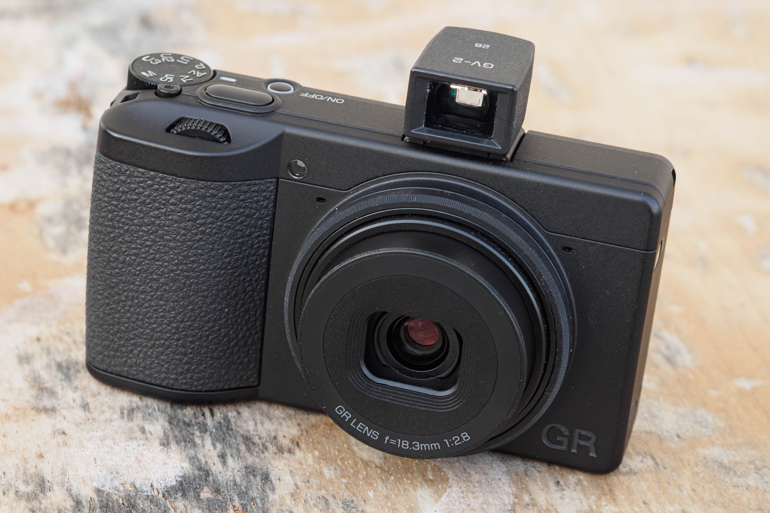 Ricoh GR IV Monochrome fitted with the GV-2 optical viewfinder. Image credit: Andy Westlake